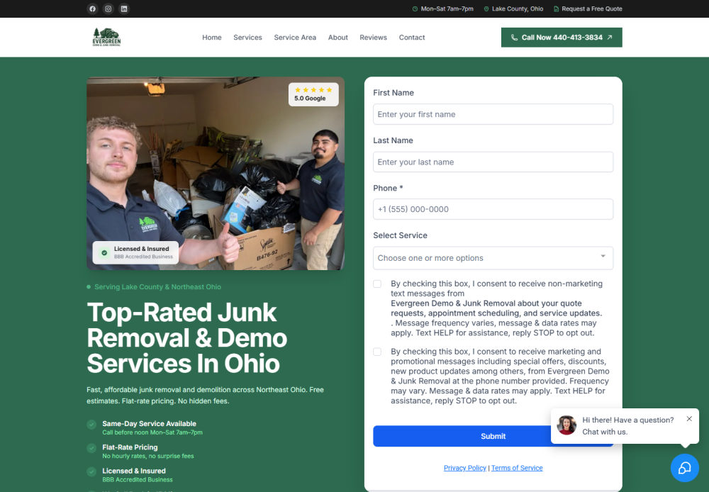 Evergreen Removal website